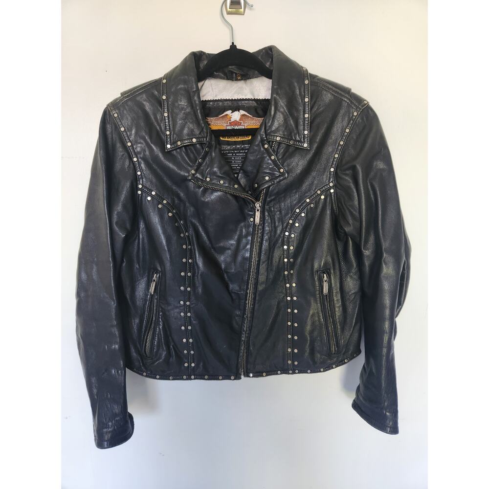 Vintage Women's Harley Davidson Black Leather Moto Biker Jacket - USA Made